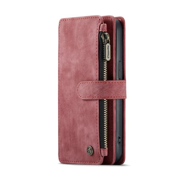 CASEME Konstläder Plånboksfodral för iPhone 12/12 Pro med Rem - Röd