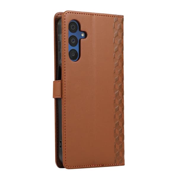 Plånboksfodral för Samsung Galaxy S26 Plus 3D Rombmönster Konstläder - Brun