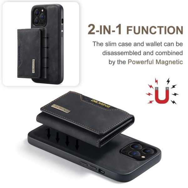 DG.MING iPhone 14 Pro Wallet Case M2 Aftagelig 2i1 - Sort