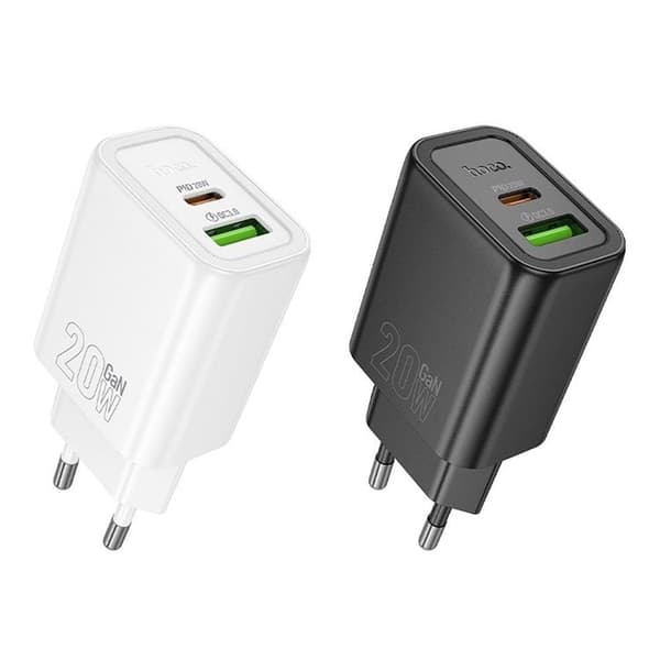 Hoco Snabbladdare 20W 1xUSB-A 1xUSB-C PD QC3.0 3A N61 - Svart Svart
