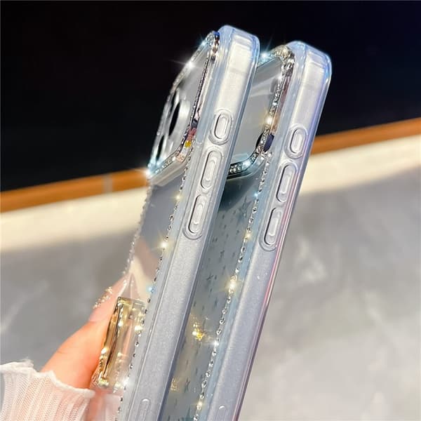 Mobilskal till iPhone 17 Pro Max Rhinestone Edge Ring Kickstand Rosa