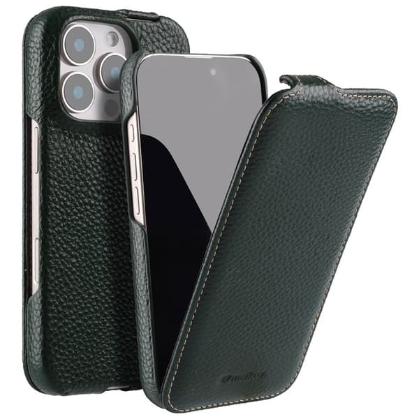 MELKCO Mobilskal till iPhone 16 Pro MagSafe Vertikalt Flip Äkta Läder Grön