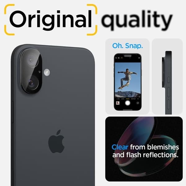 Spigen [2-Pack] iPhone 16/16 Plus Kameralinsskydd Härdat glas Optik Pro - Svart Black