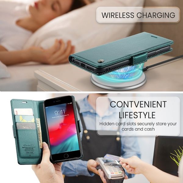 CASEME Plånboksfodral Konstläder för iPhone 6 Plus/7 Plus/8 Plus - Grön