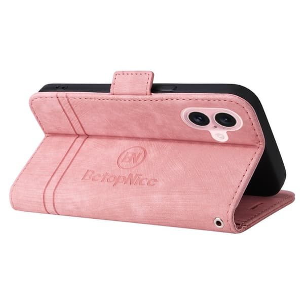 BETOPNICE 001 för iPhone 16 Plånboksfodral Konstläder - Rosa