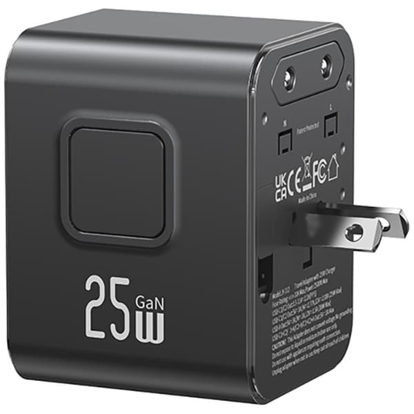 USAMS Rejseopladeradapter CC309 2xUSB-C 25W 4-i-1 US/AU/EU/UK - sort