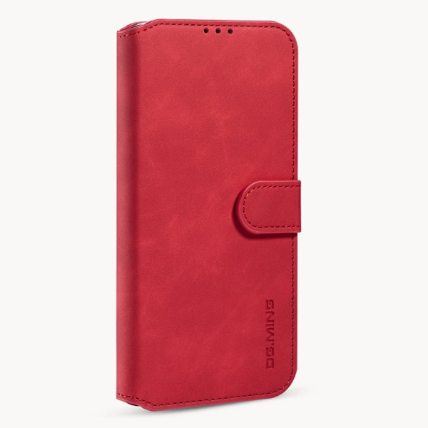 DG.MING Retro Plånboksfodral Konstläder för iPhone 12 mini - Röd