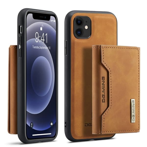 DG.MING 2-i-1 Konstläder Plånboksfodral iPhone 11 6.1 tum - Brun