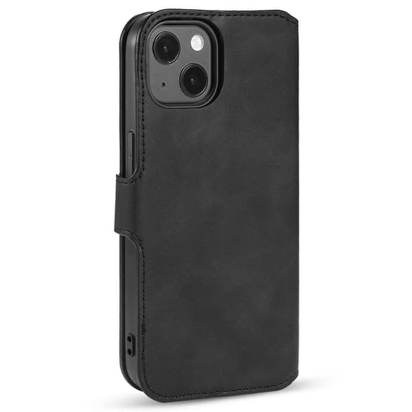 DG.MING iPhone 14 Konstläder Plånboksfodral Retro Stil Magnetisk Stängning Svart