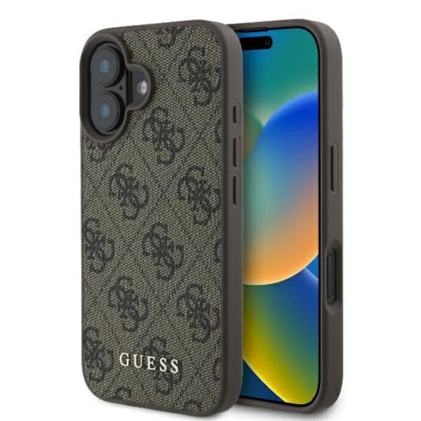 Guess Mobilskal till iPhone 16 Plus 4G Metal Gold Logo - Brun