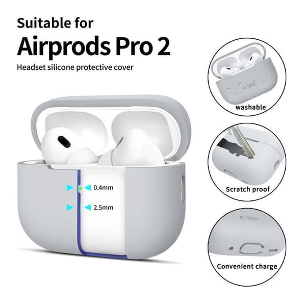 Tech-Protect Apple Airpods Pro 1/2 Cover Silikone - Crayon Grå Grå