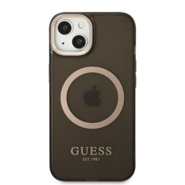 GUESS iPhone 13 Skal MagSafe Gold Outline Translucent - Sort Black