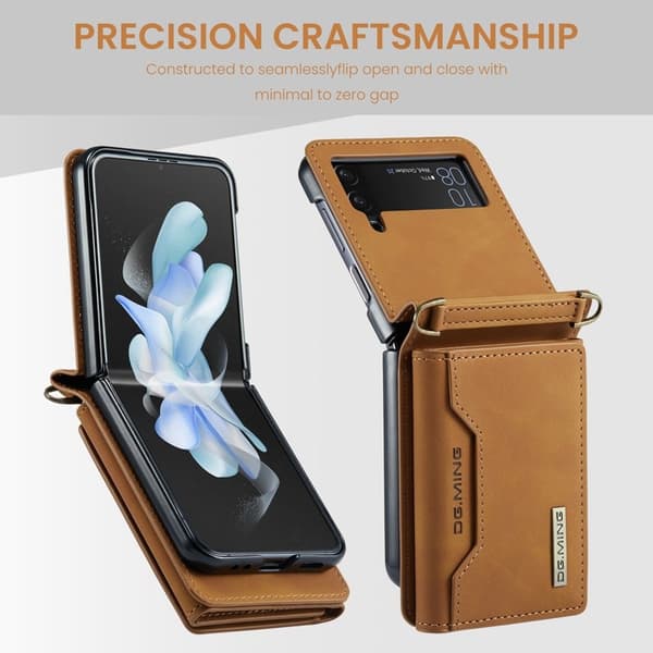 DG.MING Samsung Galaxy Z Flip4 Konstläder Plånboksfodral Magnetisk Brun