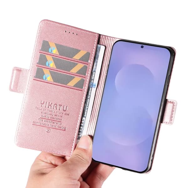 YIKATU Samsung Galaxy S26 Plus Plånboksfodral Konstläder Ställfunktion Roséguld