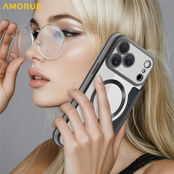 AMORUS iPhone 17 Pro Plånboksfodral MagSafe RFID-Skydd Svart