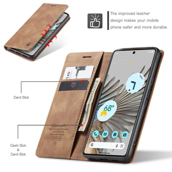 CASEME 013 Series Google Pixel 7 Pro Plånboksfodral Konstläder Brun