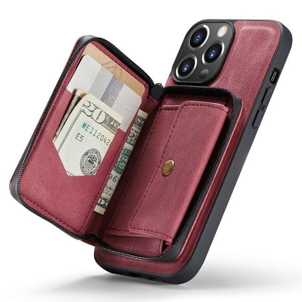 JEEHOOD Shockproof Case iPhone 14 Pro Max Konstläder Plånboksfodral Röd