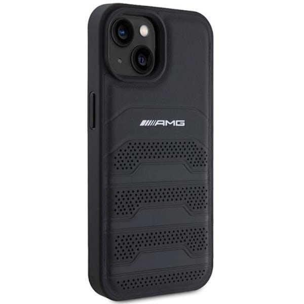 AMG iPhone 15 Plus Mobilskal Læder Debossed Lines - Sort Black