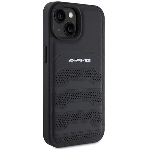 AMG Mobilskal till iPhone 15 Plus Läder Debossed Lines - Svart Svart