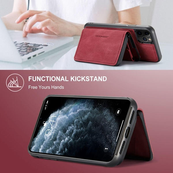 JEEHOOD iPhone 11 Pro Max Plånboksfodral Konstläder TPU Röd