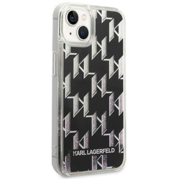 Karl Lagerfeld iPhone 14 Plus Kuori Liquid Glitter Monogram - Musta