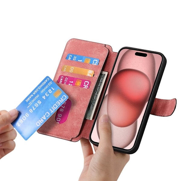 CASENEO iPhone 15 Plus Plånboksfodral Konstläder - Rosa