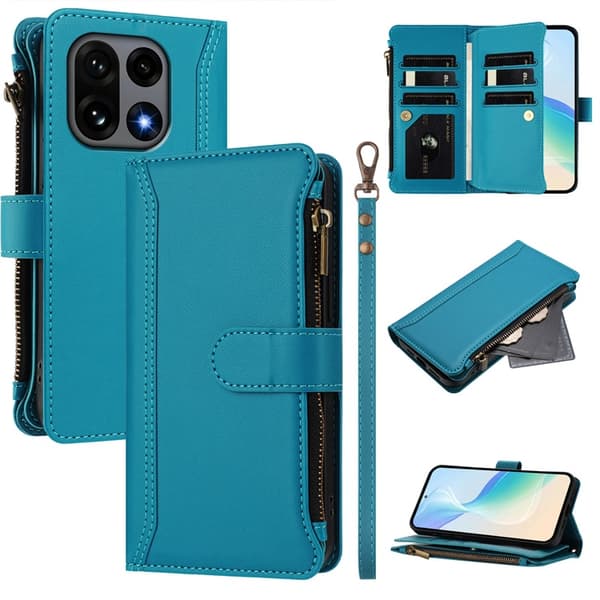 OnePlus 15 5G Plånboksfodral Zipper Konstläder Blå