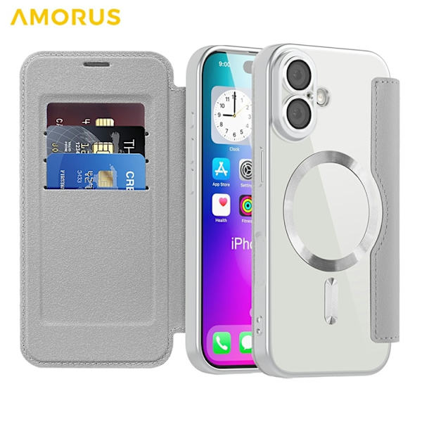 AMORUS iPhone 17 Plånboksfodral MagSafe RFID-Skydd - Titangrå Grå