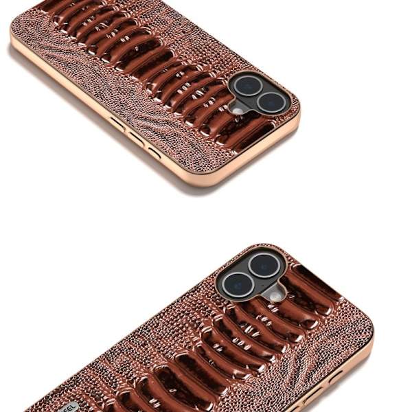 ABEEL Mobilskal till iPhone 16 Plus Electroplaterad Äkta Läder - Brun