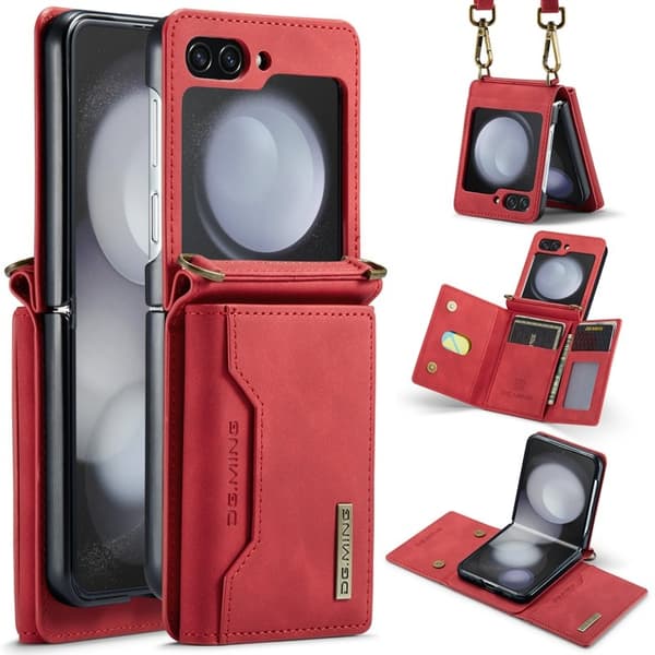 DG.MING Samsung Galaxy Z Flip7 FE Konstläder Plånboksfodral Röd