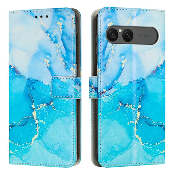 Sony Xperia 10 VII Konstläder Plånboksfodral Marble Pattern - Blå / Grön Blå