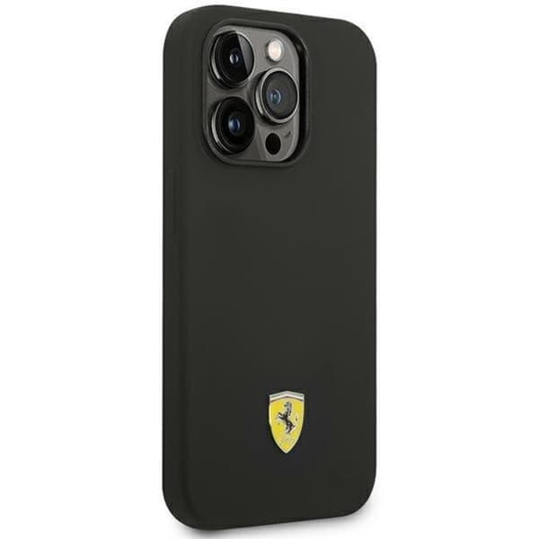Ferrari iPhone 14 Pro Cover Silikone Metal Logo - Sort Black