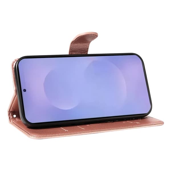 Plånboksfodral för Samsung Galaxy S26 Plus Konstläder Blommönster - Roséguld