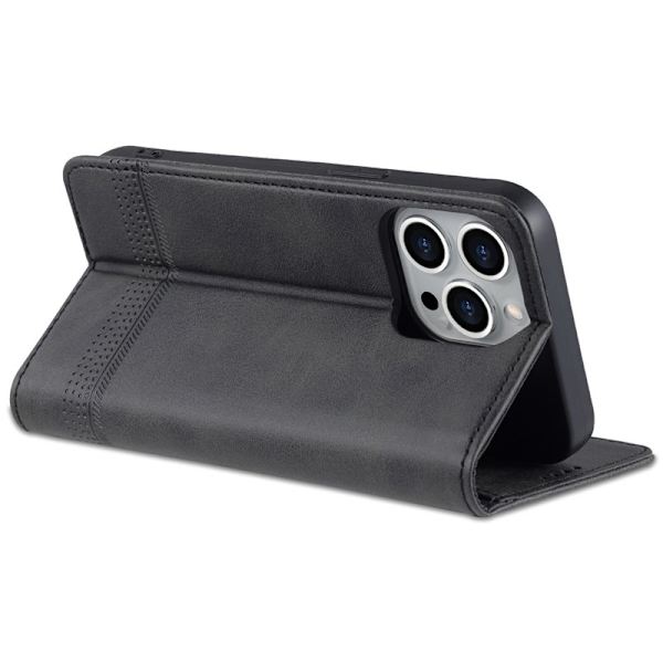 AZNS iPhone 16 Pro Max Plånboksfodral Folio Konstläder - Svart