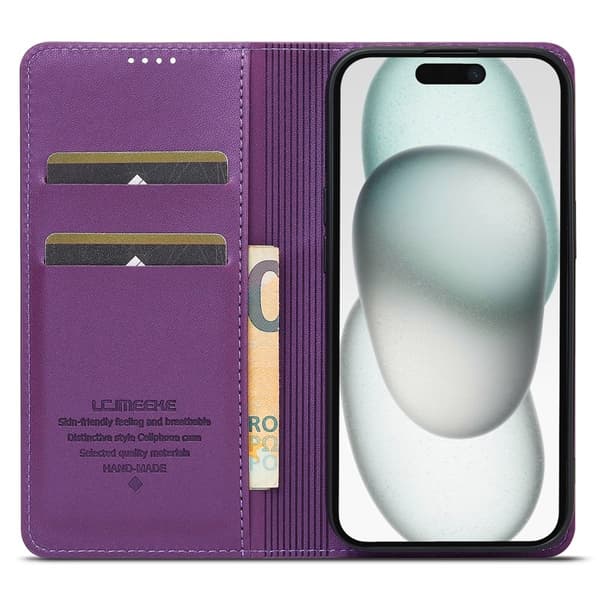 LC.IMEEKE L1 Series iPhone 15 Plus Plånboksfodral Konstläder - Lila