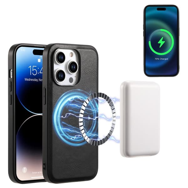 DENIOR Mobilskal till iPhone 15 Pro KonstLäder med kortficka - Svart