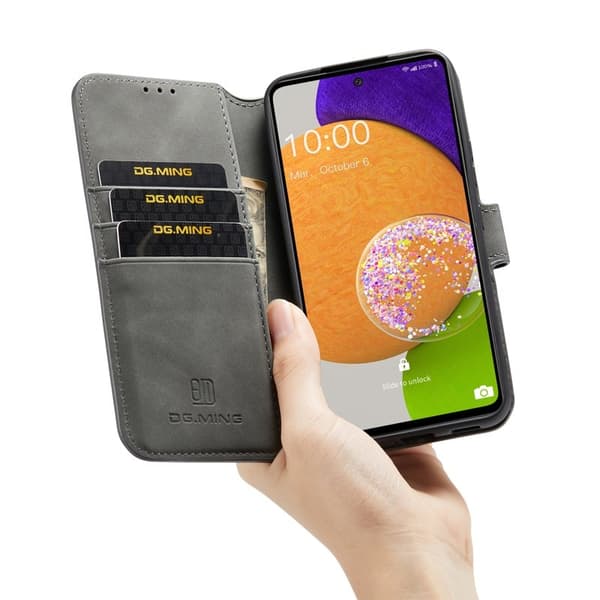DG.MING Stand Wallet Mobilskal Retro KonstLäder för Samsung A53 5G Grå