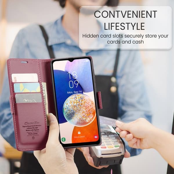 CASEME Plånboksfodral Konstläder för Samsung Galaxy A14 5G - Röd