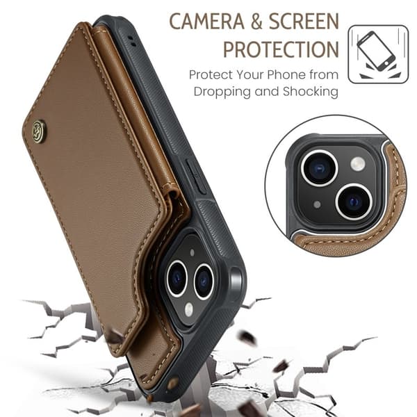 CASEME C22 Mobilskal till iPhone 15 Plus i Läder med RFID - Brun