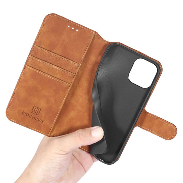 DG.MING Retro Konstläderplånboksfodral för iPhone 12 mini - Brun