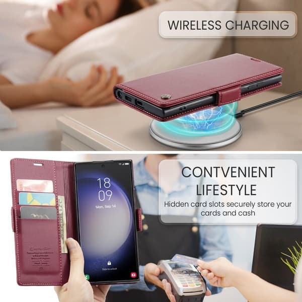 CASEME Samsung Galaxy S24 Ultra Plånboksfodral Konstläder RFID-Skydd Röd