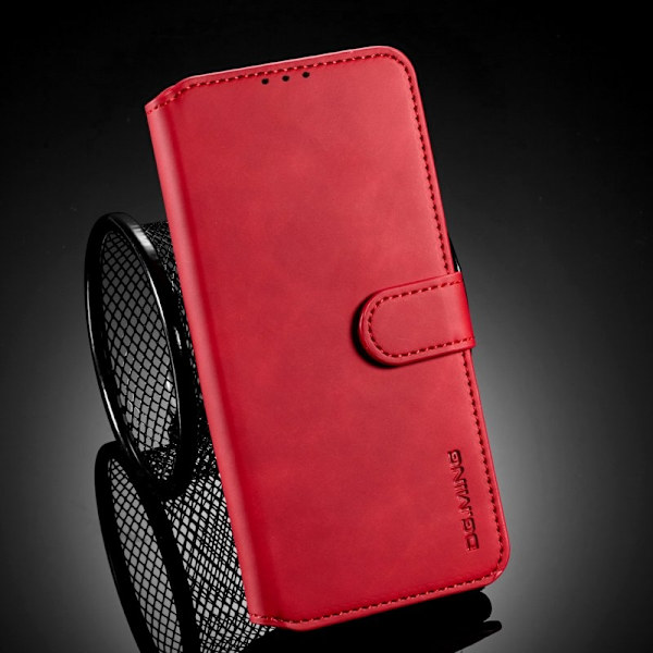 DG.MING Retro Plånboksfodral Konstläder för iPhone 12 mini - Röd