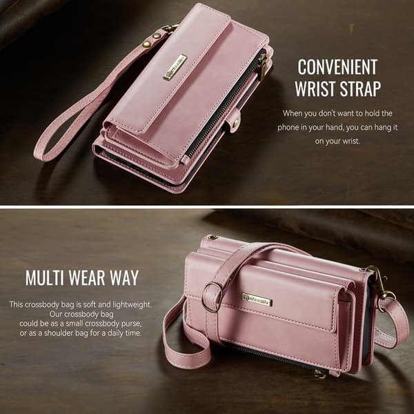 CASEME iPhone Air Konstläder Plånboksfodral RFID-Skydd Zipper Rosa