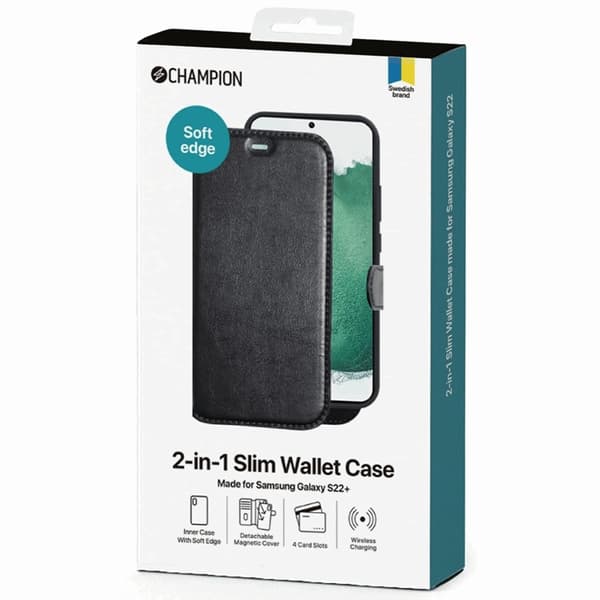 CHAMPION Galaxy S22 Plus Pung Etui Slim 2-i-1 - Sort Svart