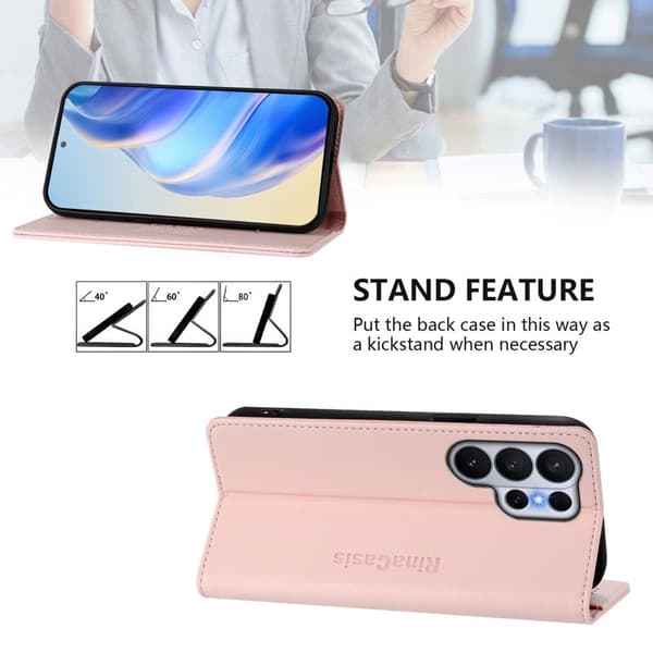 RINACASIS Samsung Galaxy S26 Ultra Plånboksfodral Konstläder RFID Skydd - Rosa