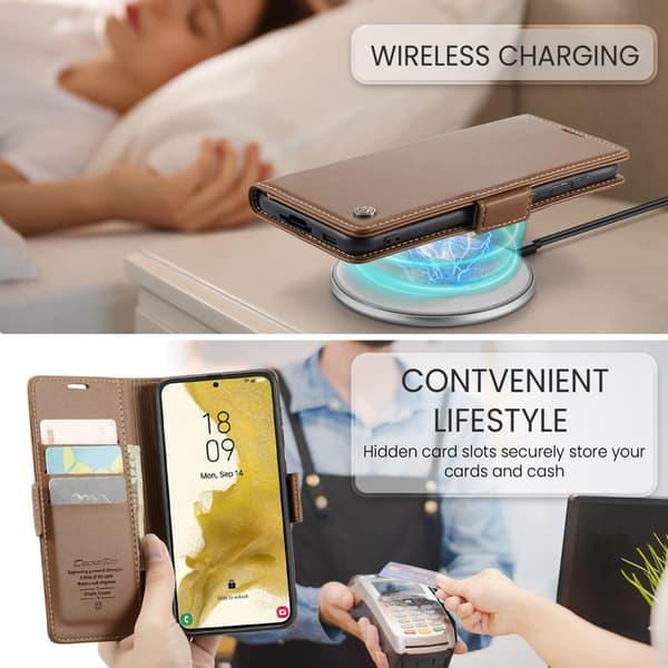 CASEME Plånboksfodral Konstläder för Samsung Galaxy S22+ 5G - Brun