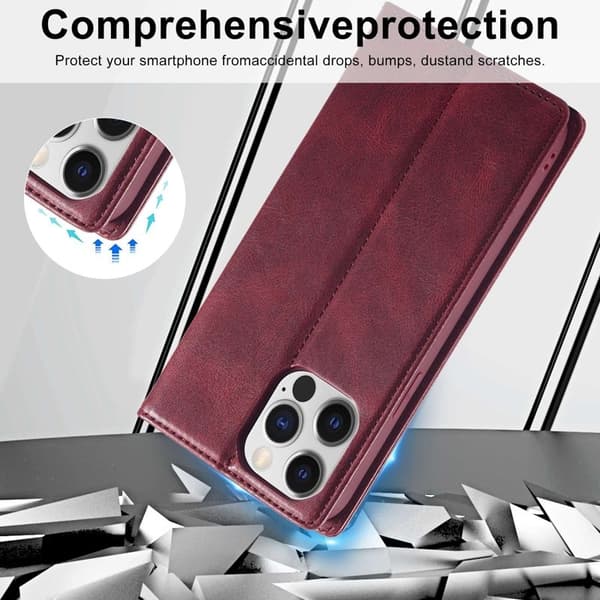 LC.IMEEKE iPhone 13 Pro Plånboksfodral i Konstläder - Röd