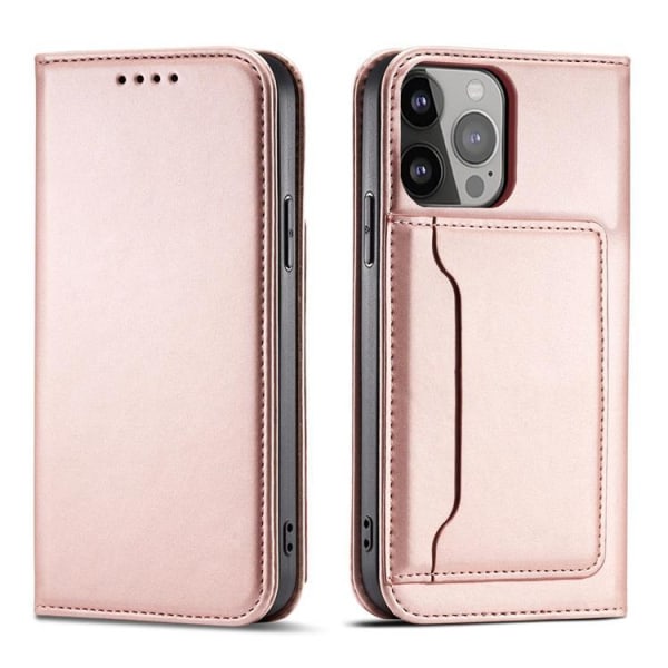 iPhone 12 Pro Max -lompakkokotelon magneettiteline - vaaleanpunainen