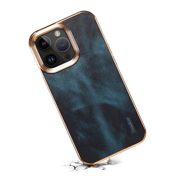 DENIOR Mobilskal till iPhone 16 Pro Max Äkta Läder Blå
