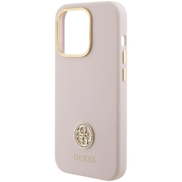 Guess Mobilskal till iPhone 15 Pro Silikon Logo Strass 4G - Rosa